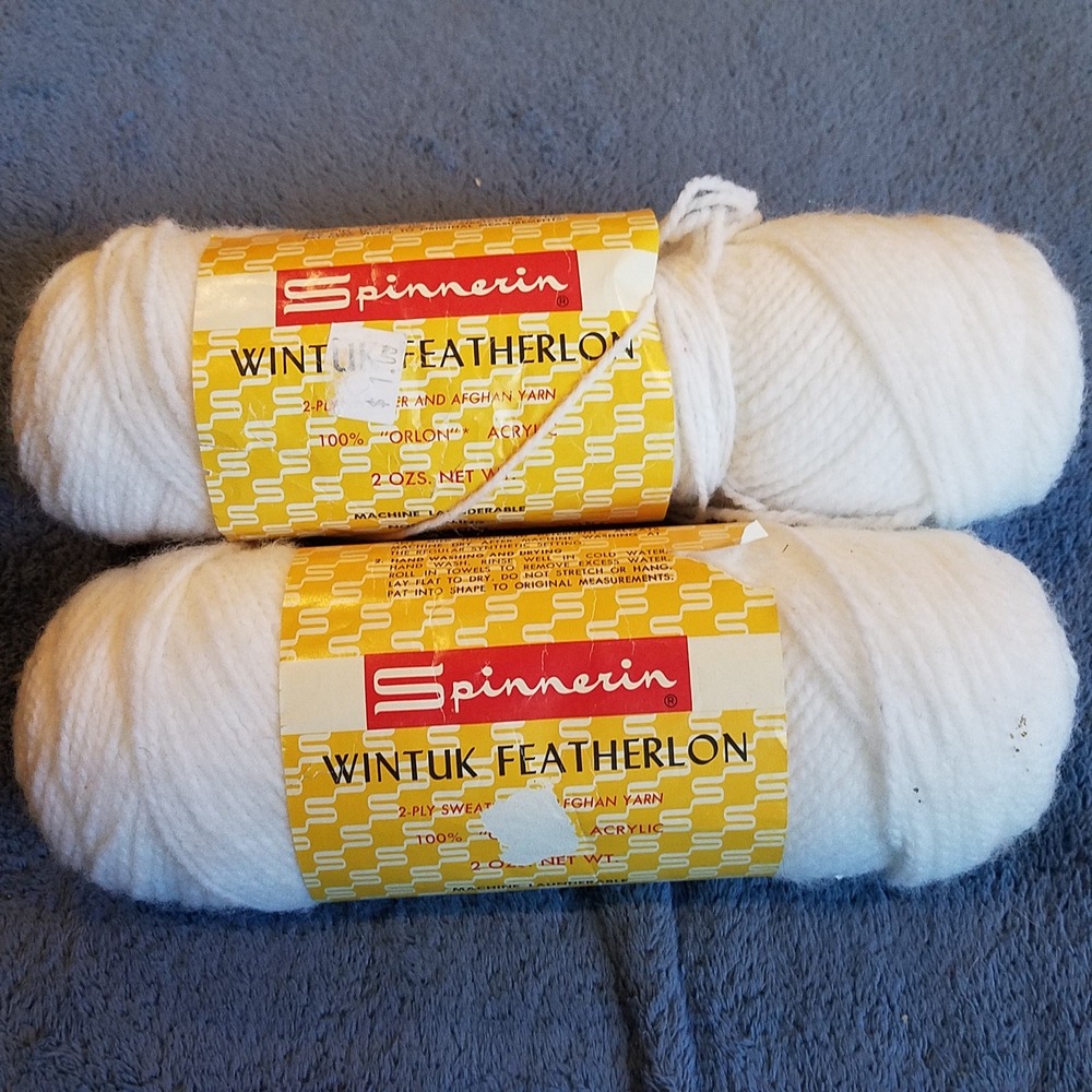 Spinnerin Wintuk Featherlon Yarn 4oz White 2 Skeins‎ 2Ply Orlon Acrylic vintage
